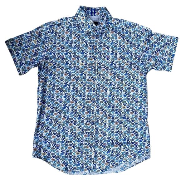 Robert Graham Shirt Men's Sm Blue Floral Short Sleeve Tailored Fit Button-Front - Picture 1 of 4